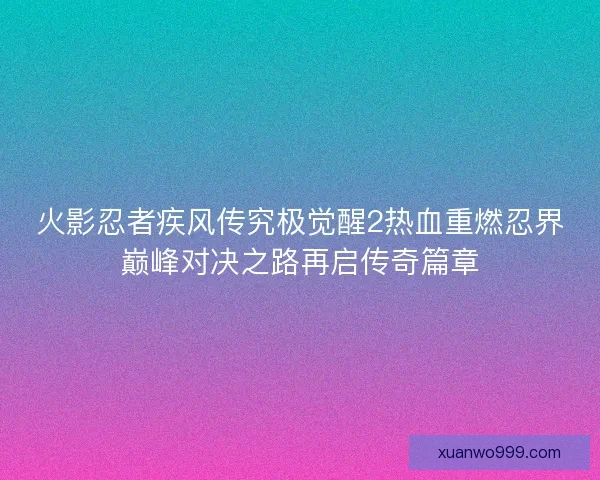 火影忍者疾风传究极觉醒2热血重燃忍界巅峰对决之路再启传奇篇章